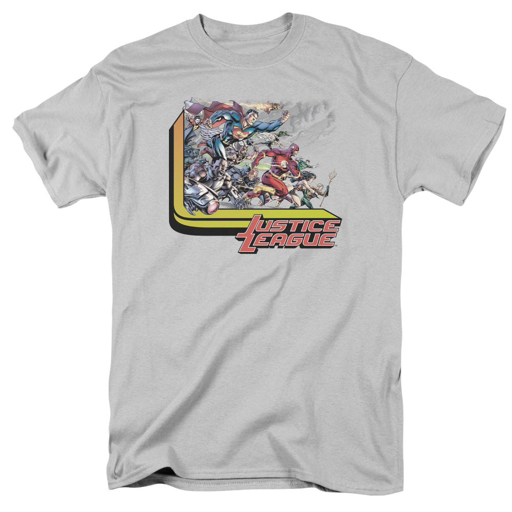 Justice League Ready to Fight Mens T Shirt Silver