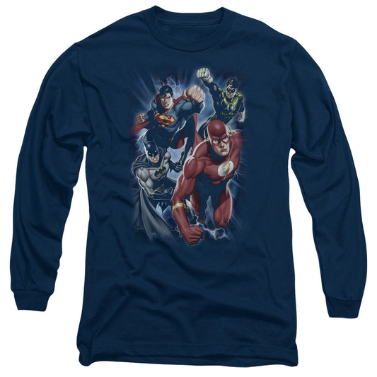 Justice League Storm Chasers Mens Long Sleeve Shirt Navy Blue