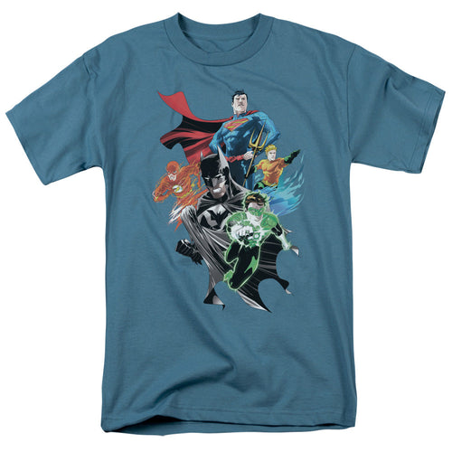 Justice League Of America Group Shot Mens T Shirt Slate