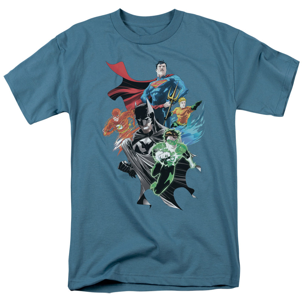 Justice League Group Shot Mens T Shirt Slate