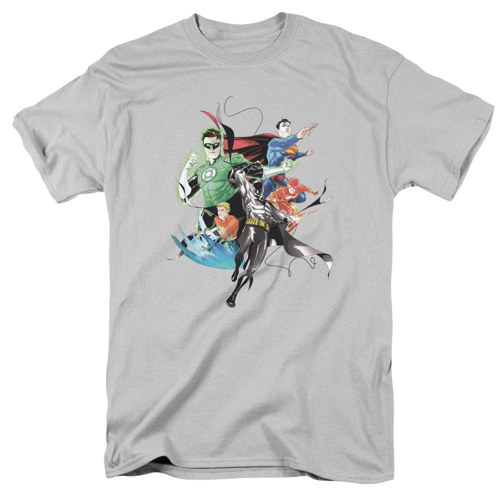 Justice League Mashup Mens T Shirt Silver