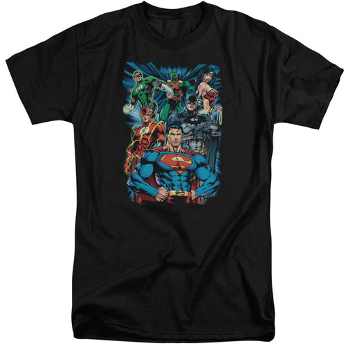 Justice League Justice is Served Mens Tall T Shirt Black