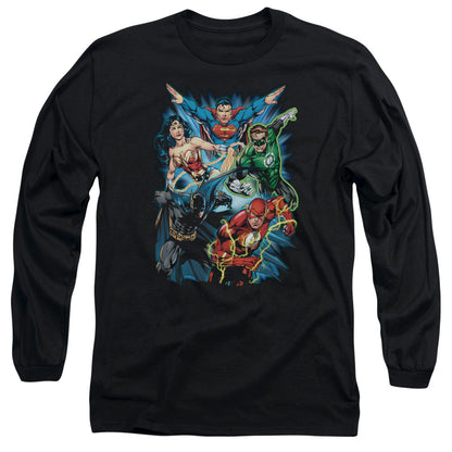 Jla Jl Assemble Mens Long Sleeve Shirt Black Officially Licensed