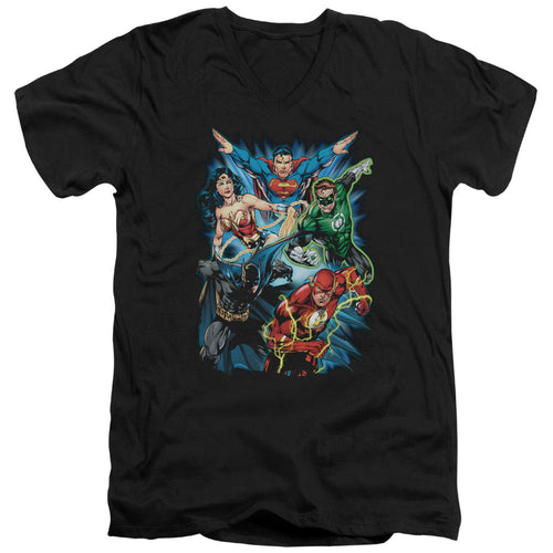 Justice League Jl Assemble Mens Slim Fit V-Neck T Shirt Black