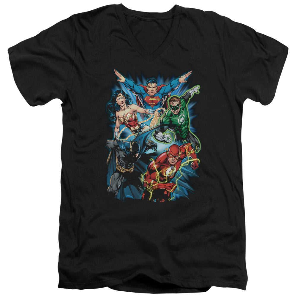 Justice League Jl Assemble Mens Slim Fit V-Neck T Shirt Black