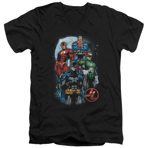 Justice League the Four Mens Slim Fit V-Neck T Shirt Black