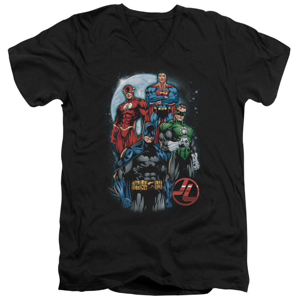 Justice League the Four Mens Slim Fit V-Neck T Shirt Black
