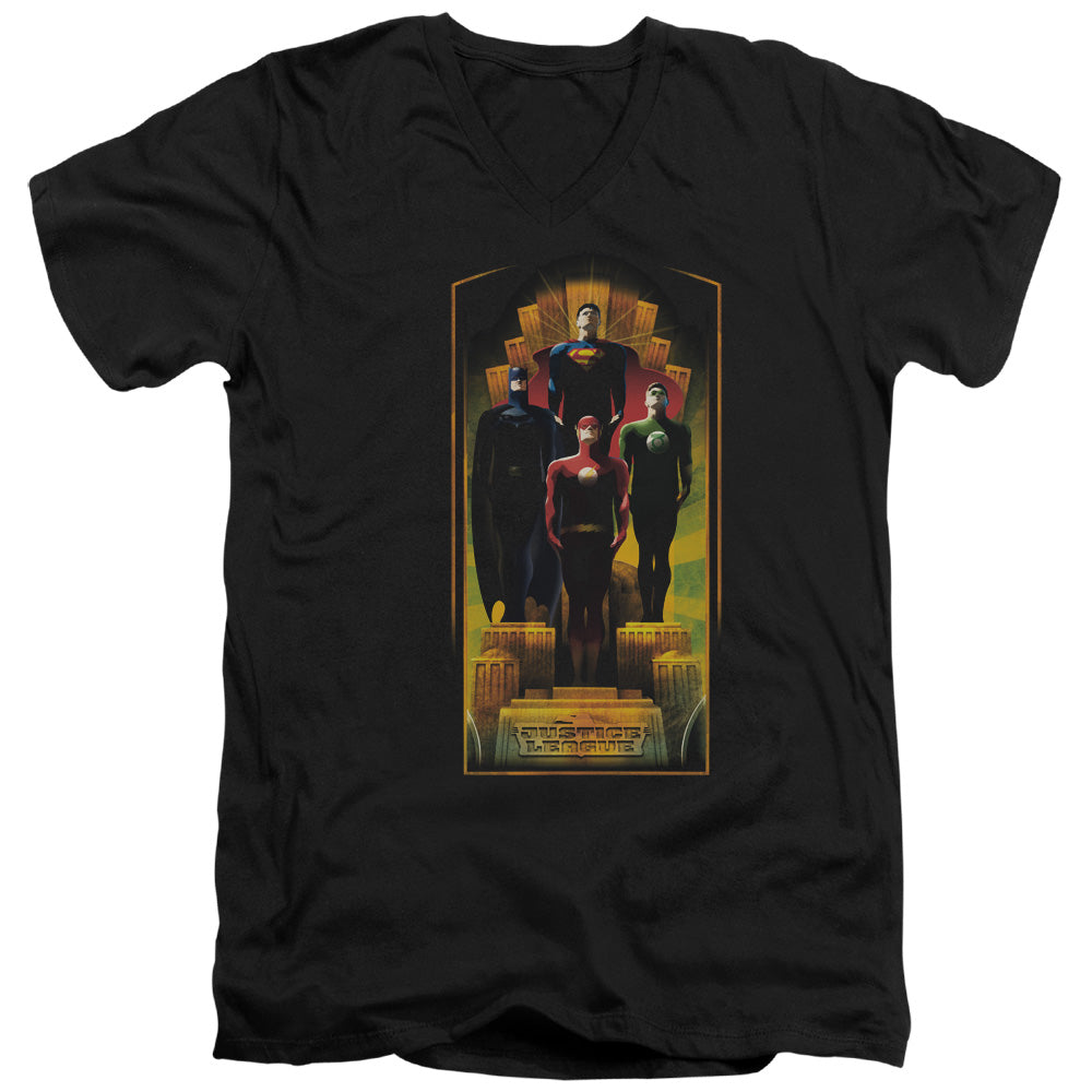 Justice League Deco Mens Slim Fit V-Neck T Shirt Black