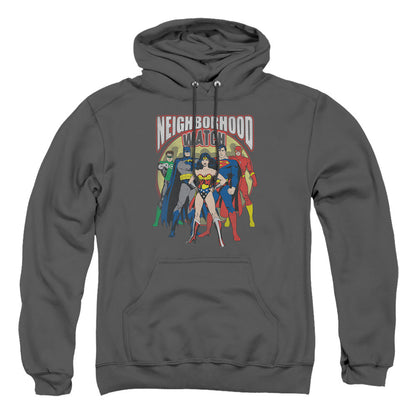 Justice League Of America Neighborhood Watch Mens Hoodie Charcoal