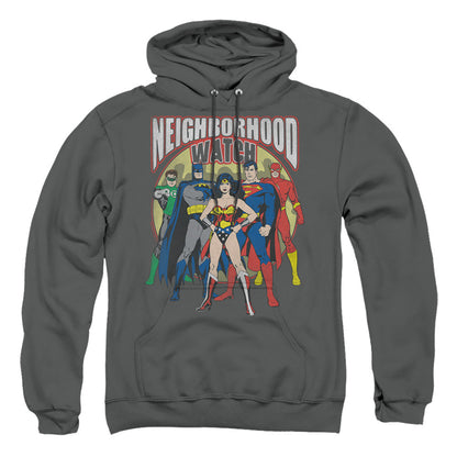 Justice League Of America Neighborhood Watch Mens Hoodie Charcoal