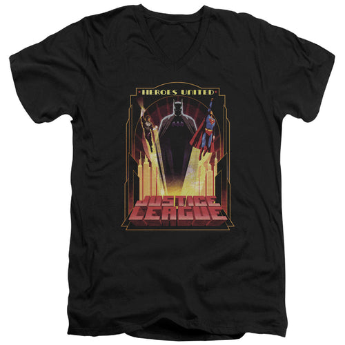 Justice League Heroes United Mens Slim Fit V-Neck T Shirt Black