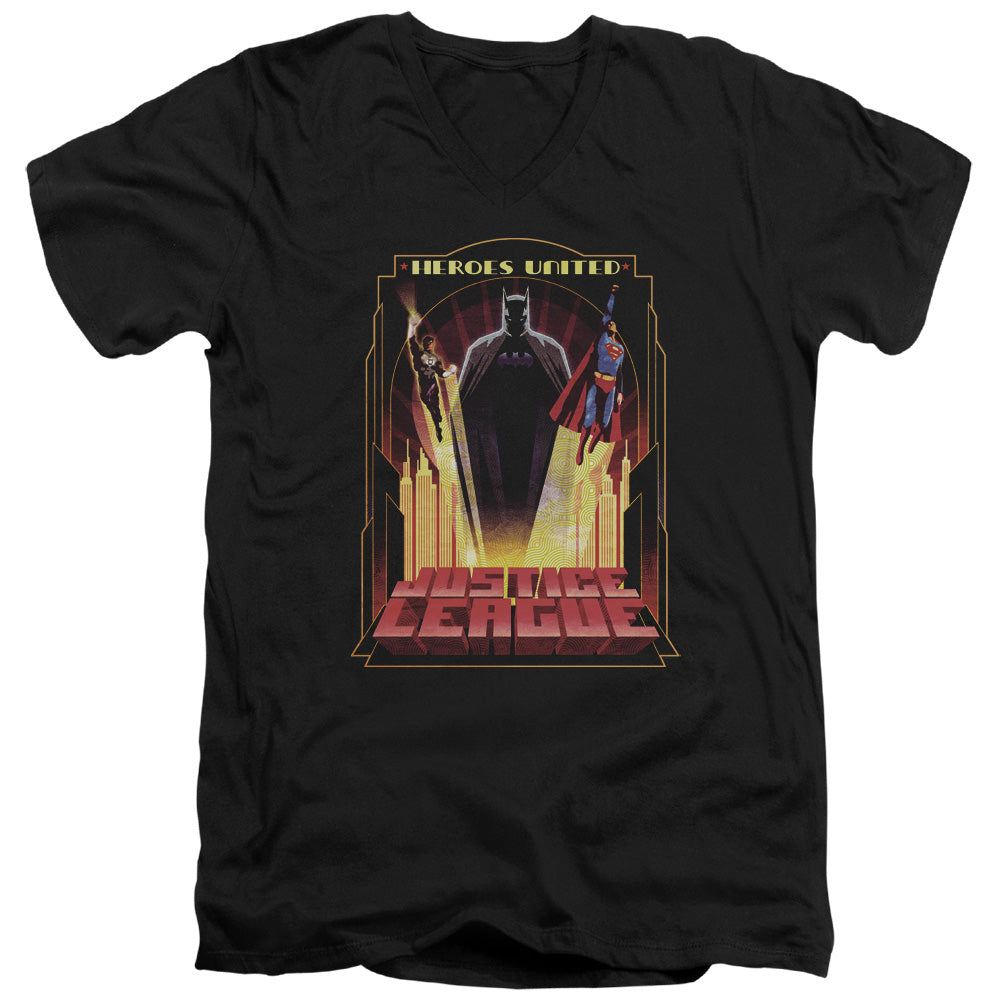 Justice League Heroes United Mens Slim Fit V-Neck T Shirt Black