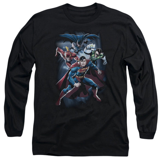 Jla Cosmic Crew Mens Long Sleeve Shirt Black Officially Licensed