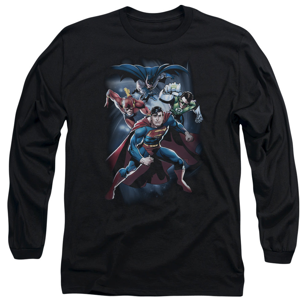 Jla Cosmic Crew Mens Long Sleeve Shirt Black Officially Licensed