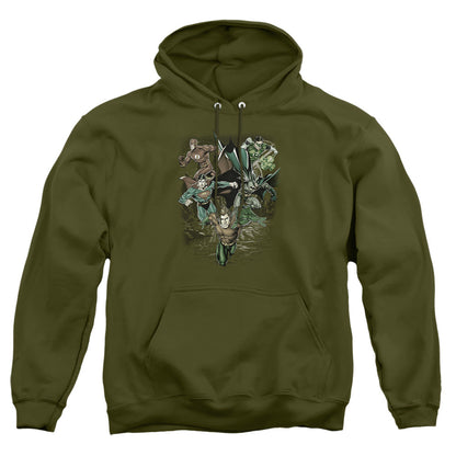 Justice League Of America Spacing Out Mens Hoodie Military Green