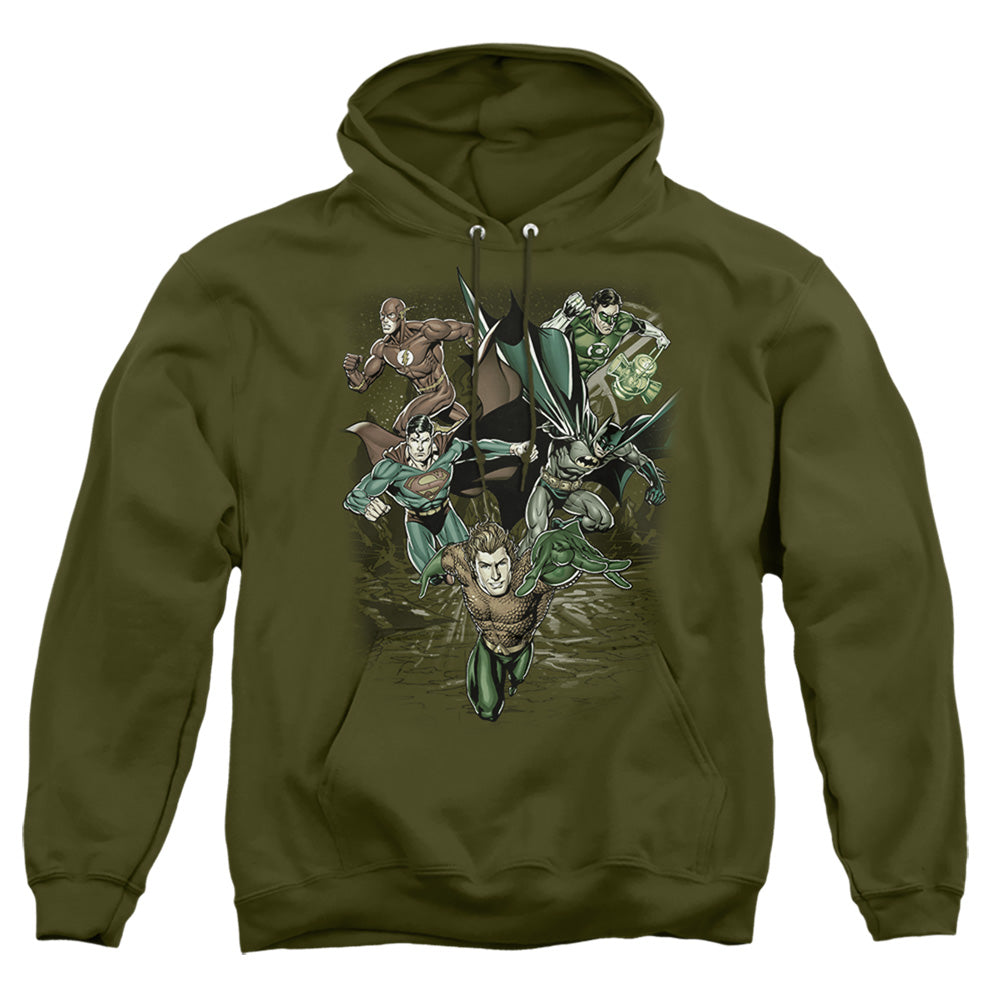 Justice League Of America Spacing Out Mens Hoodie Military Green