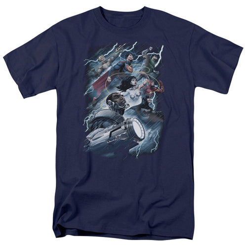 Justice League Ride the Lightening Mens T Shirt Navy Blue