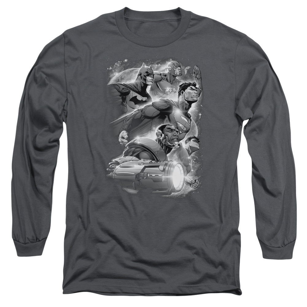 Justice League Atmospheric Mens Long Sleeve Shirt Charcoal