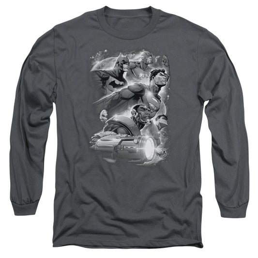 Justice League Atmospheric Mens Long Sleeve Shirt Charcoal