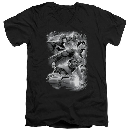 Justice League Atmospheric Mens Slim Fit V-Neck T Shirt Black