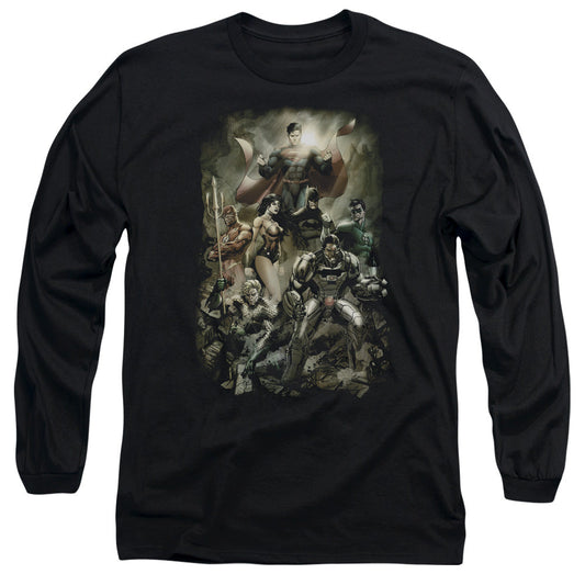 Justice League Aftermath Mens Long Sleeve Shirt Black