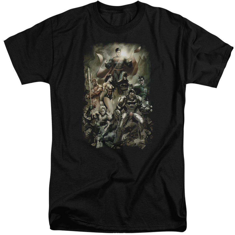 Justice League Aftermath Mens Tall T Shirt Black