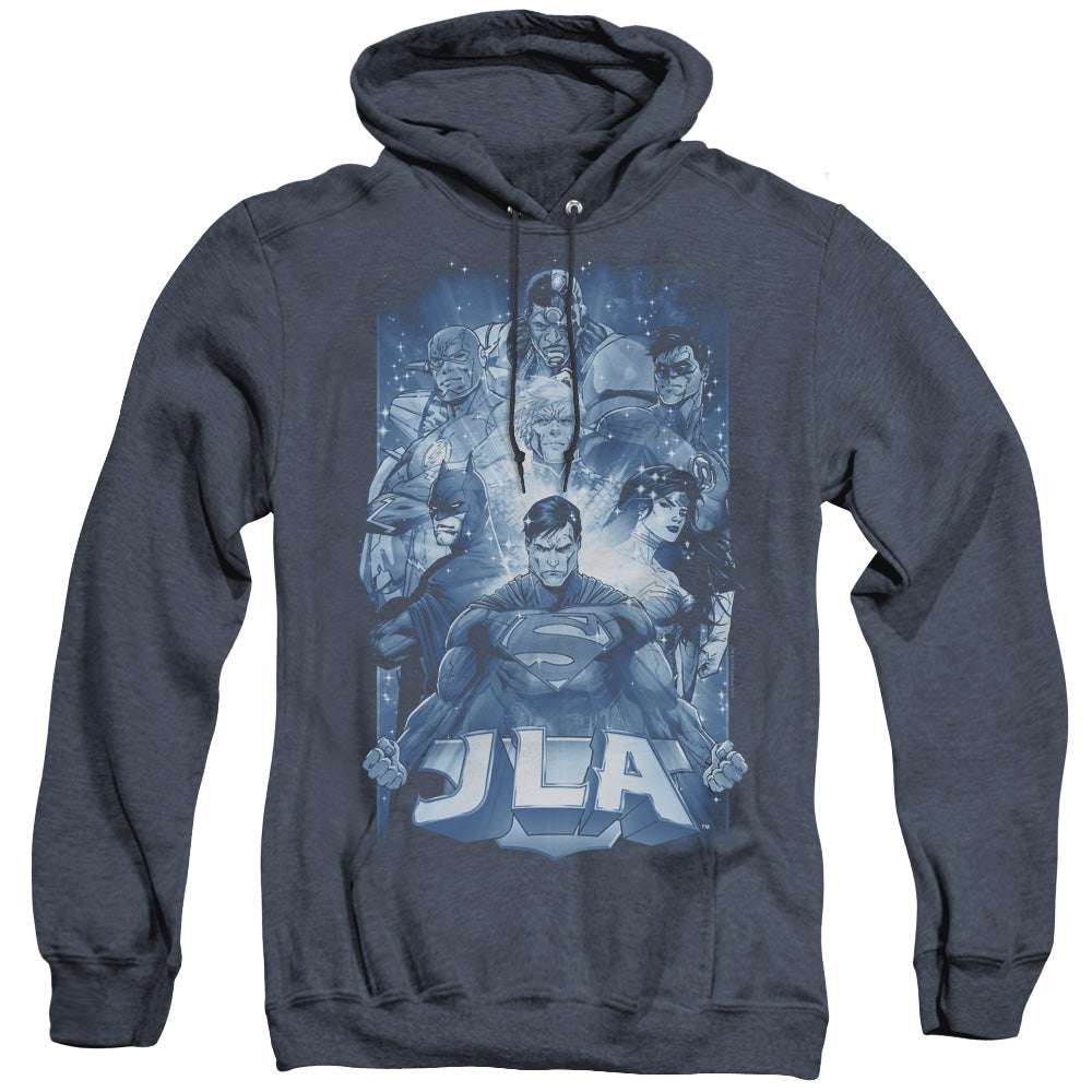 Justice League Of America Burst Heather Mens Hoodie Navy