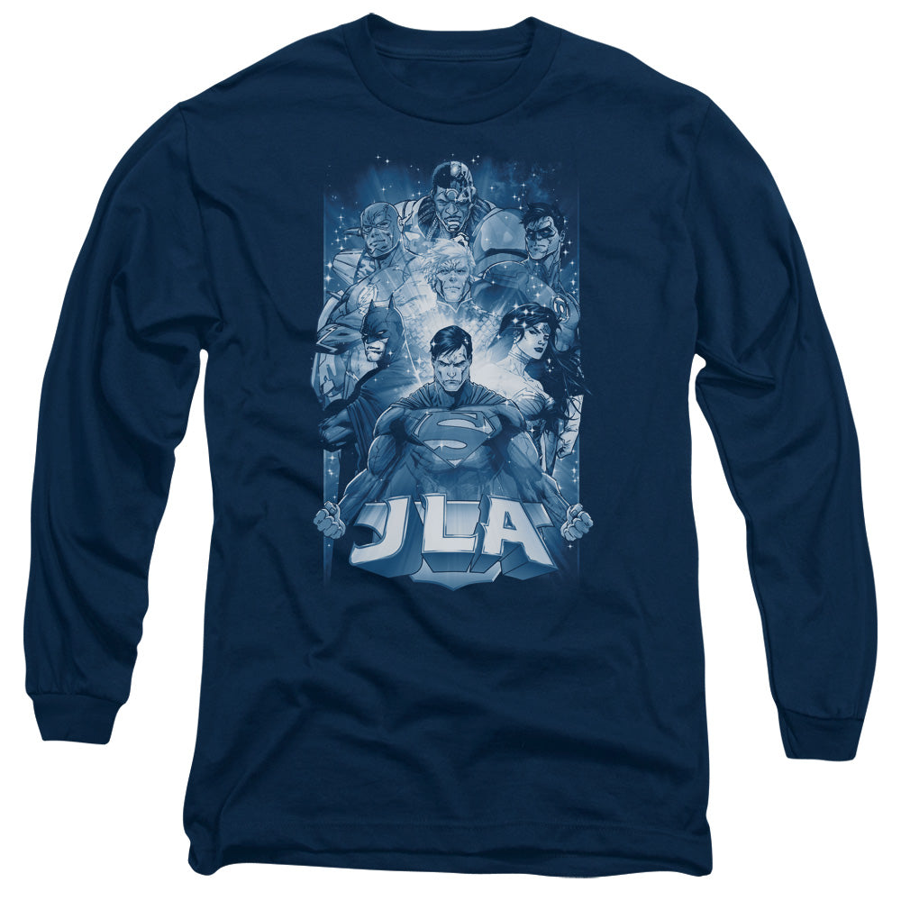 Jla Burst Mens Long Sleeve Shirt Navy Officially Licensed