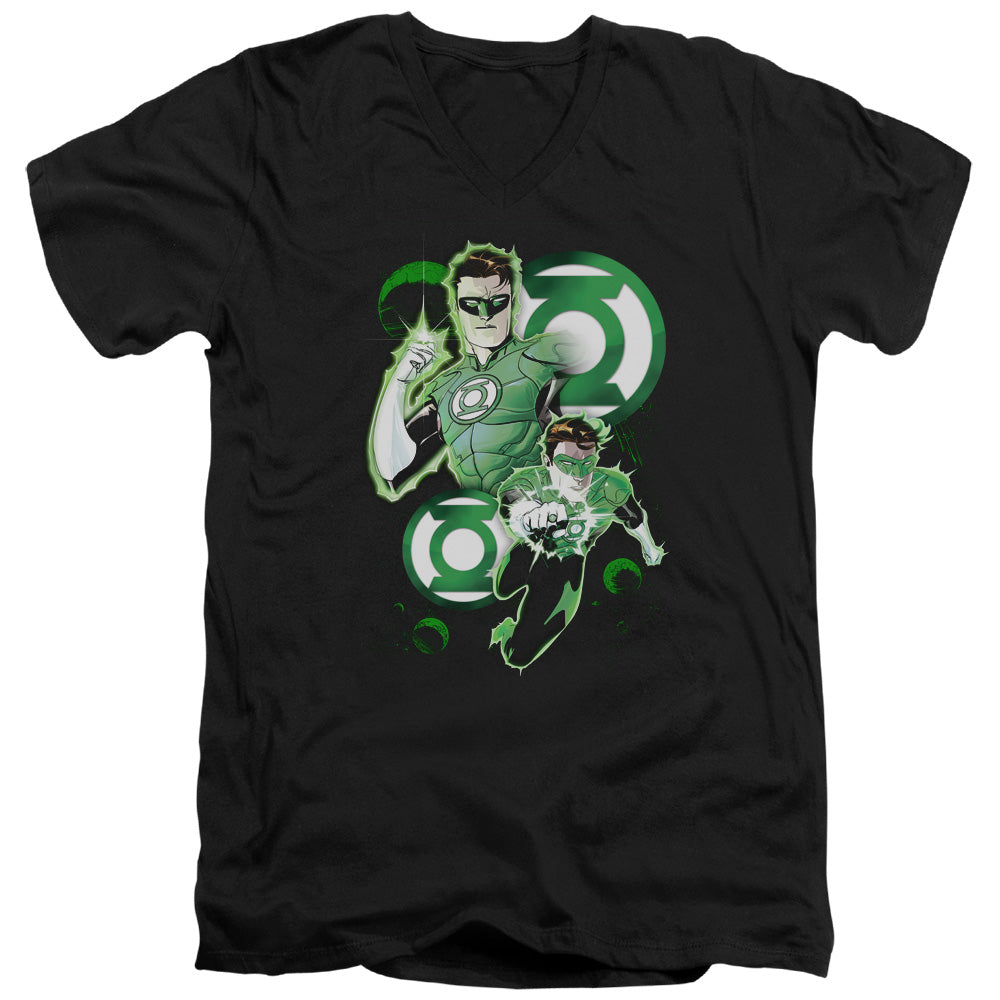 Justice League Gl in Action Mens Slim Fit V-Neck T Shirt Black