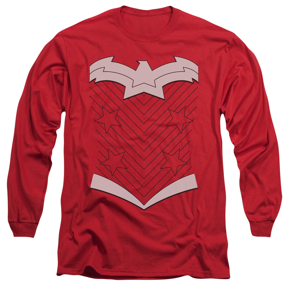 Jla New Ww Uniform Mens Long Sleeve Shirt Red Officially Licensed