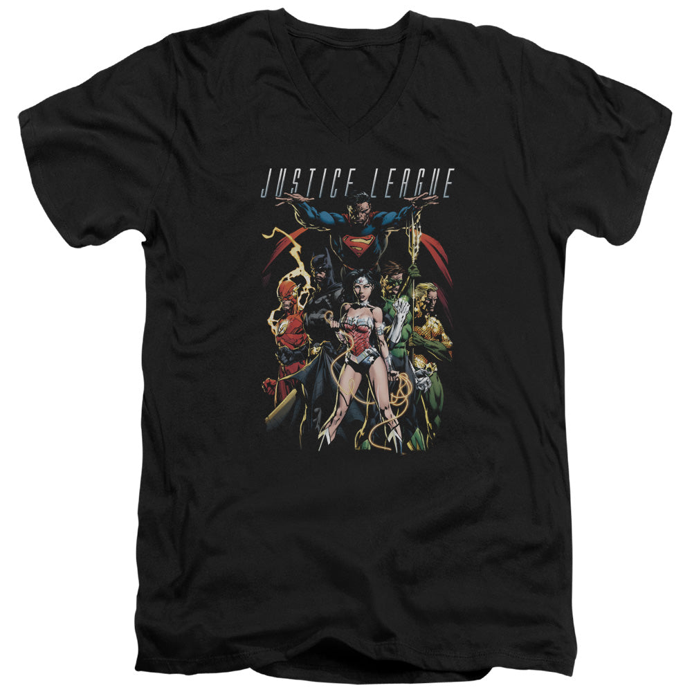 Justice League Dark Days Mens Slim Fit V-Neck T Shirt Black