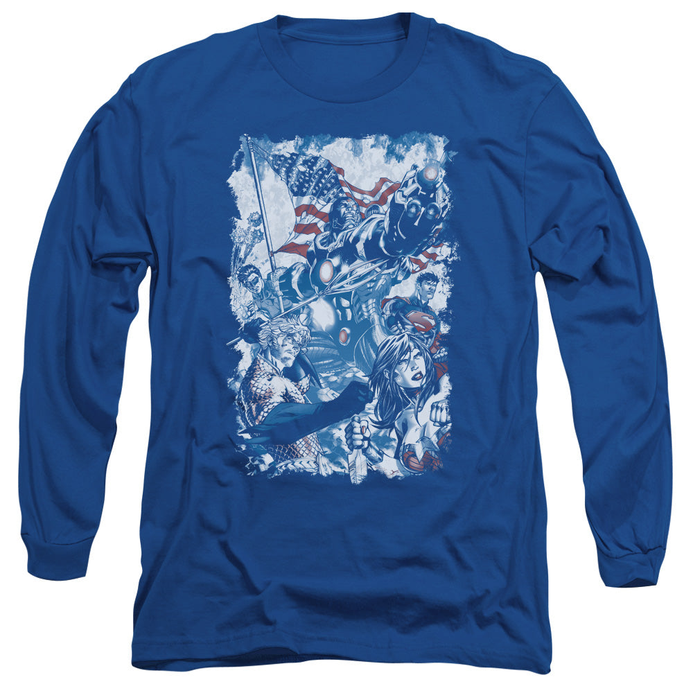 Justice League American Justice Mens Long Sleeve Shirt Royal Blue