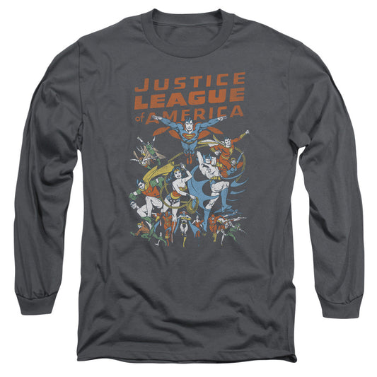 Justice League Big Group Mens Long Sleeve Shirt Charcoal