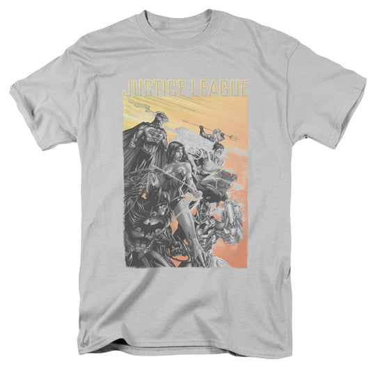 Justice League Red Dawn Mens T Shirt Silver