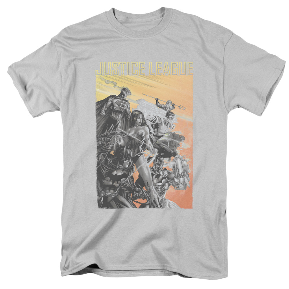 Justice League Of America Red Dawn Mens T Shirt Silver