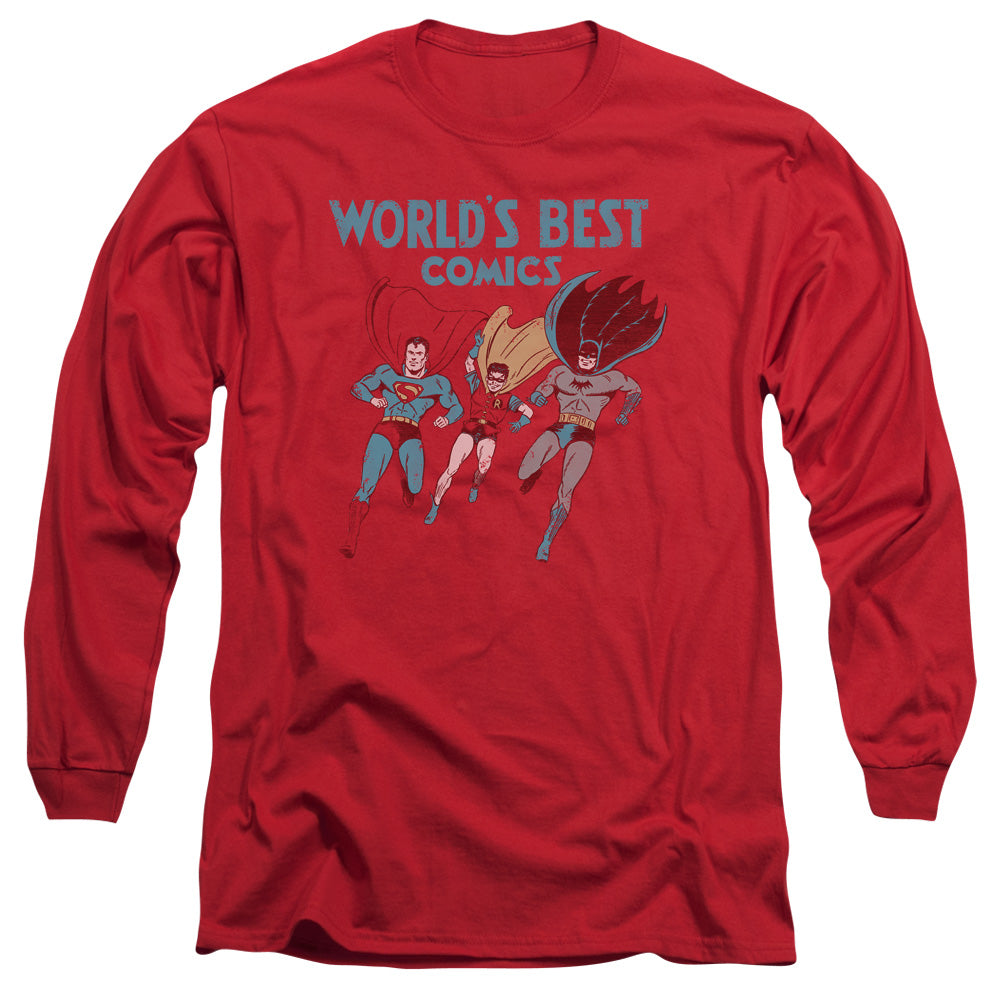 Jla Worlds Best Mens Long Sleeve Shirt Red Officially Licensed