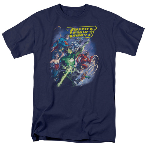 Justice League Onward Mens T Shirt Navy Blue