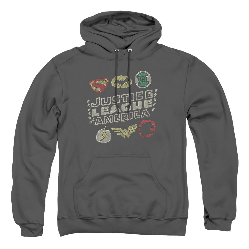 Justice League Of America Symbols Mens Hoodie Charcoal