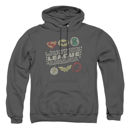 Justice League Of America Symbols Mens Hoodie Charcoal