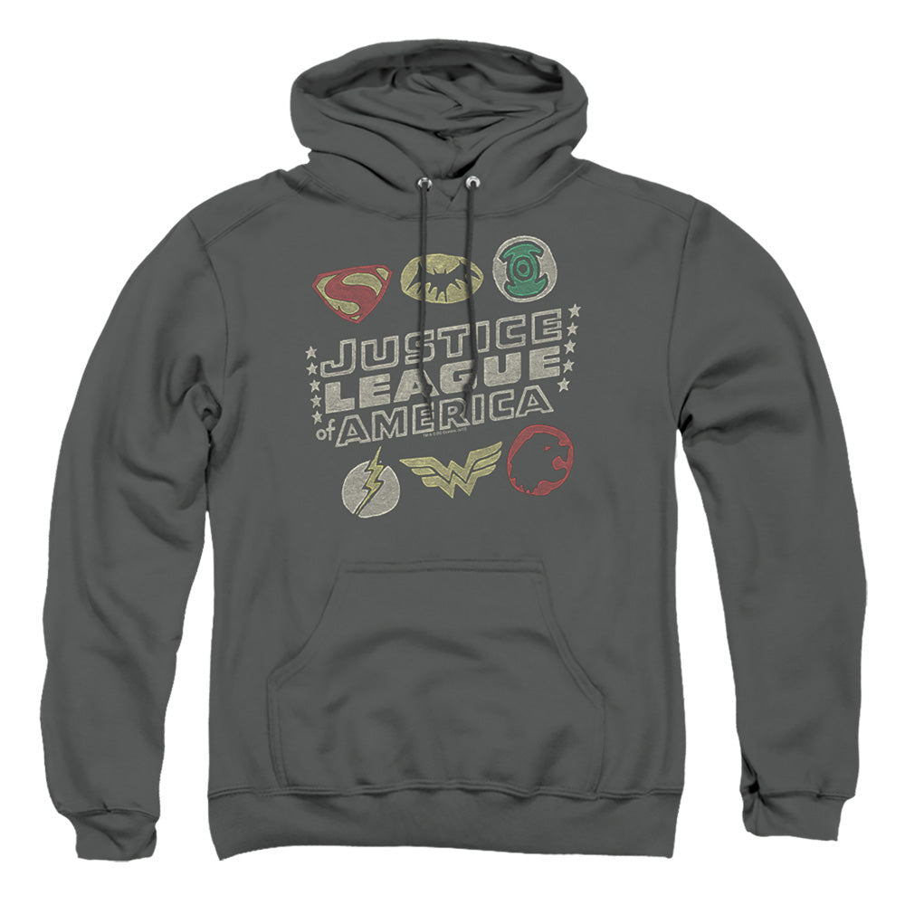 Justice League Of America Symbols Mens Hoodie Charcoal