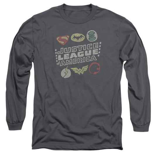 Justice League Symbols Mens Long Sleeve Shirt Charcoal