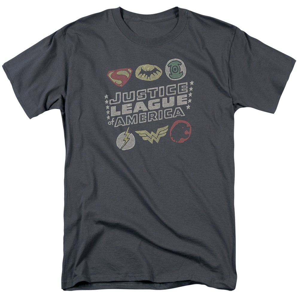 Justice League Of America Symbols Mens T Shirt Charcoal