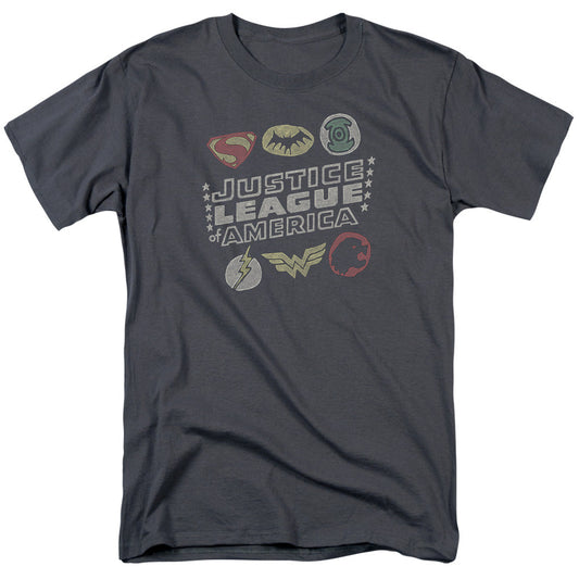 Justice League Of America Symbols Mens T Shirt Charcoal