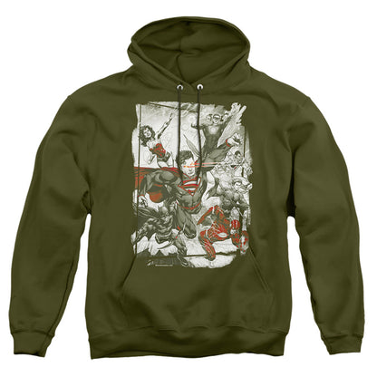Justice League Of America Green And Red Mens Hoodie Military Green