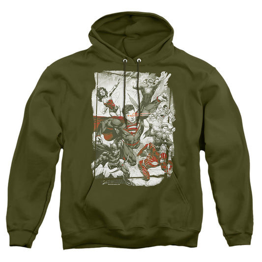 Justice League Of America Green And Red Mens Hoodie Military Green
