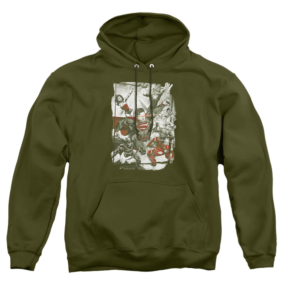 Justice League Of America Green And Red Mens Hoodie Military Green