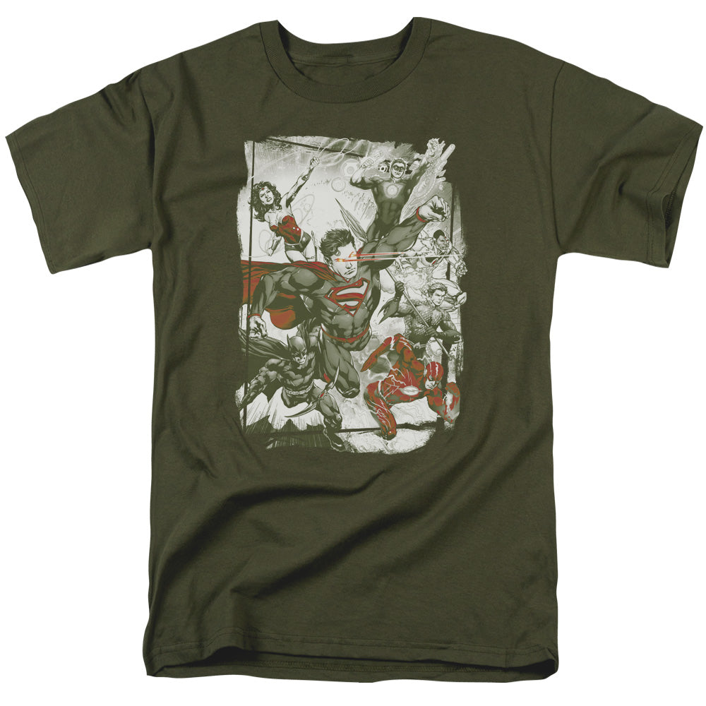Justice League Of America Green And Red Mens T Shirt Military Green