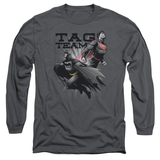 Justice League Tag Team Mens Long Sleeve Shirt Charcoal