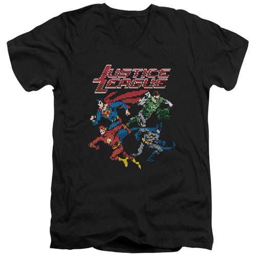 Justice League Pixel League Mens Slim Fit V-Neck T Shirt Black