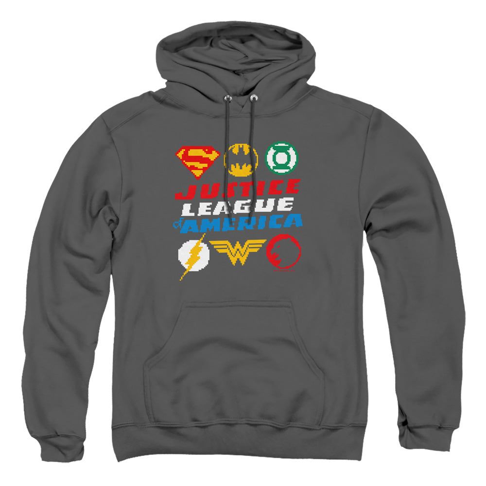 Justice League Of America Pixel Logos Mens Hoodie Charcoal